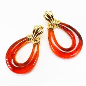 Vintage Genuine Amber Doorknocker Earrings